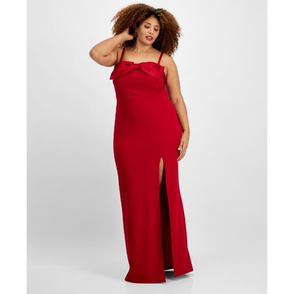 City Studios Trendy Plus Size 14W Bow-Trim Gown Red MSRP $109